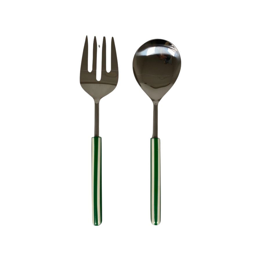 Miljögården - Salad Servers Stripe Green