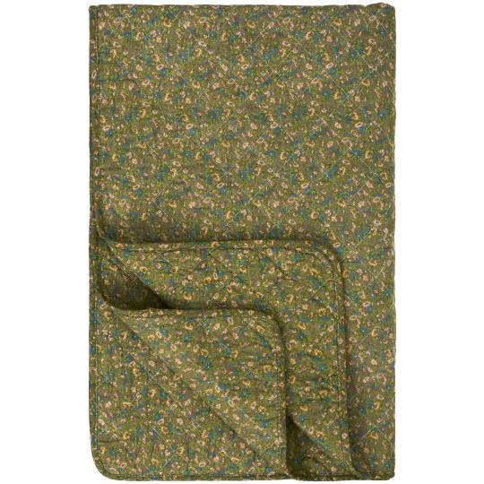 Ib Laursen - Quilt Pläd Grön Med Rosa och Blåa Blommor 180x130